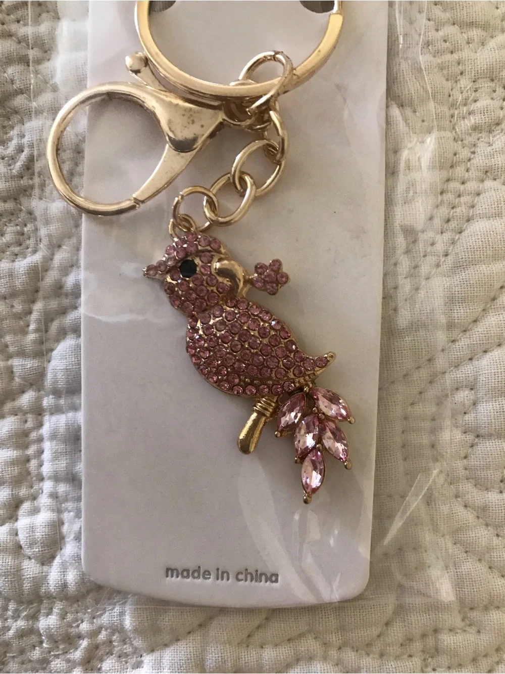 Mint Pink Crystal Bird Keychain Charm New